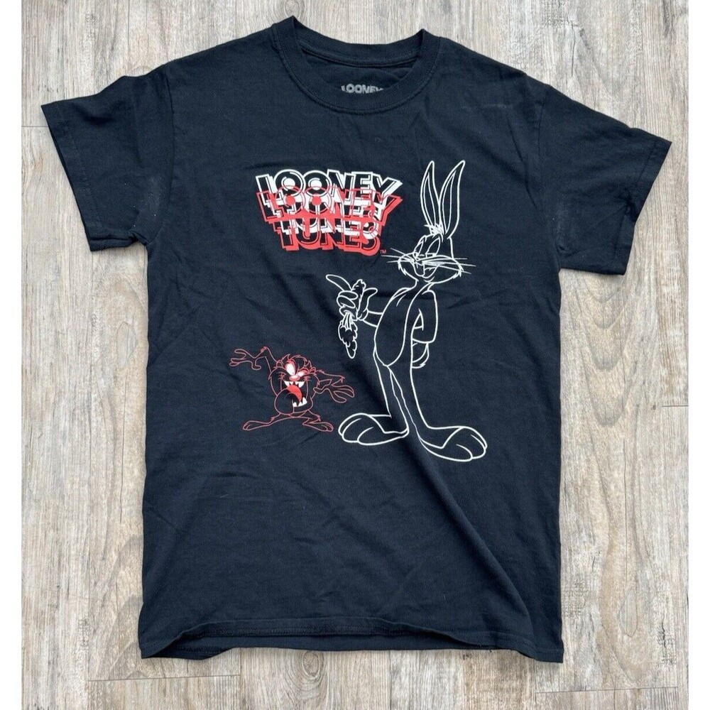 Looney Tunes Shirt Men's Small Black Short Sleeve‎ Taz Marvin The Martian Bugs